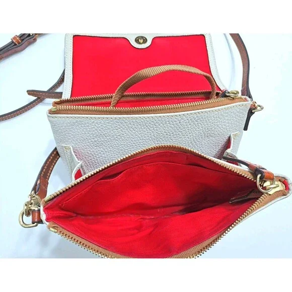 Dooney Bourke Pebble Leather Crossbody Bag Taupe Red Interior Pocket Card Holder - Picture 7 of 10